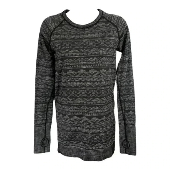 Lululemon Shirt Rest Less Long Sleeve Gray Black Women's 6 Crew Neck - Picture 1 of 5